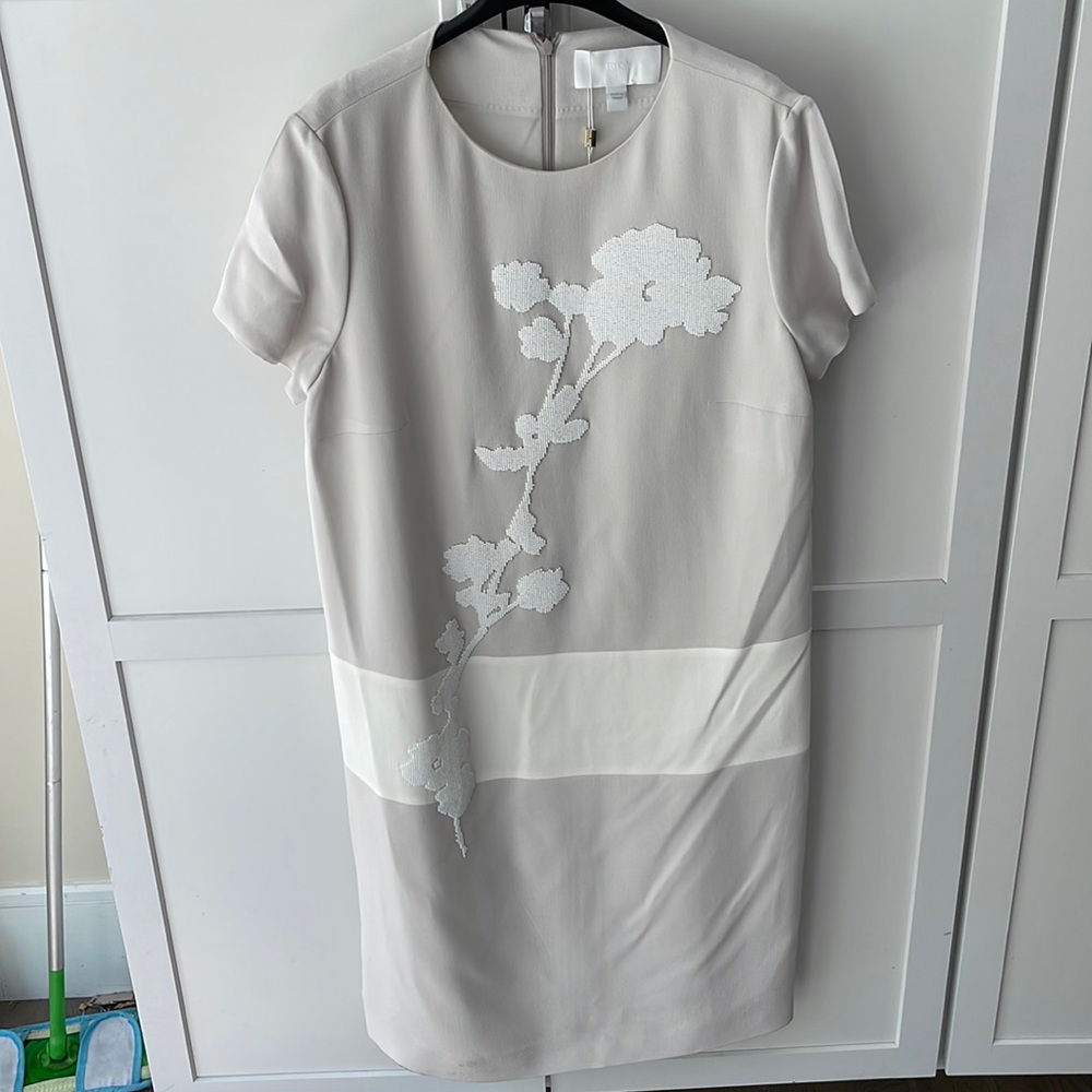 Hugo boss, women’s dress cream and white with beaded detail
